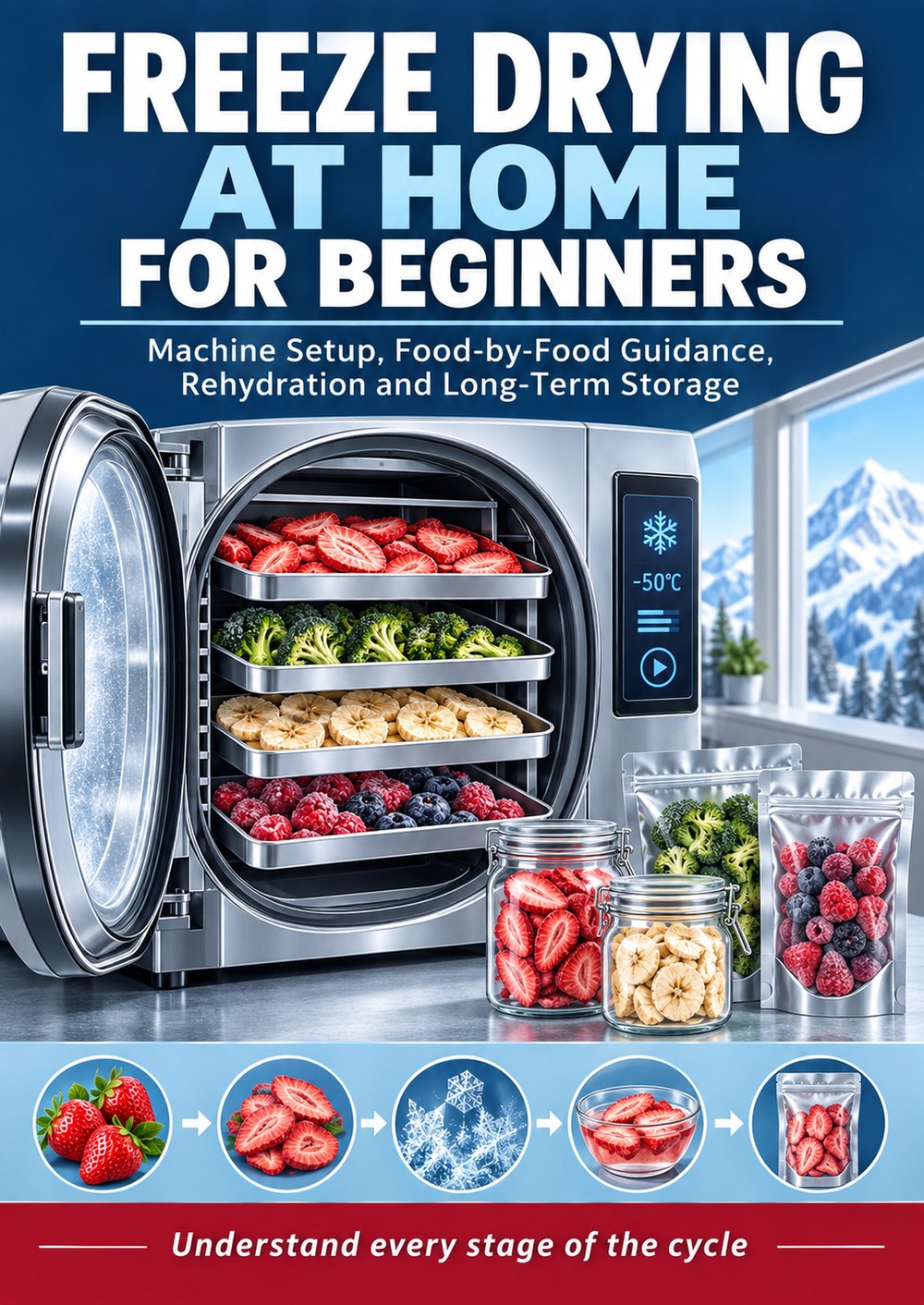 FREEZE DRYING AT HOME FOR BEGINNERS Machine Setup, Food-by-Food Guidance, Rehydration and Long-Term Storage UNDERSTAND EVERY STAGE OF THE CYCLE cover