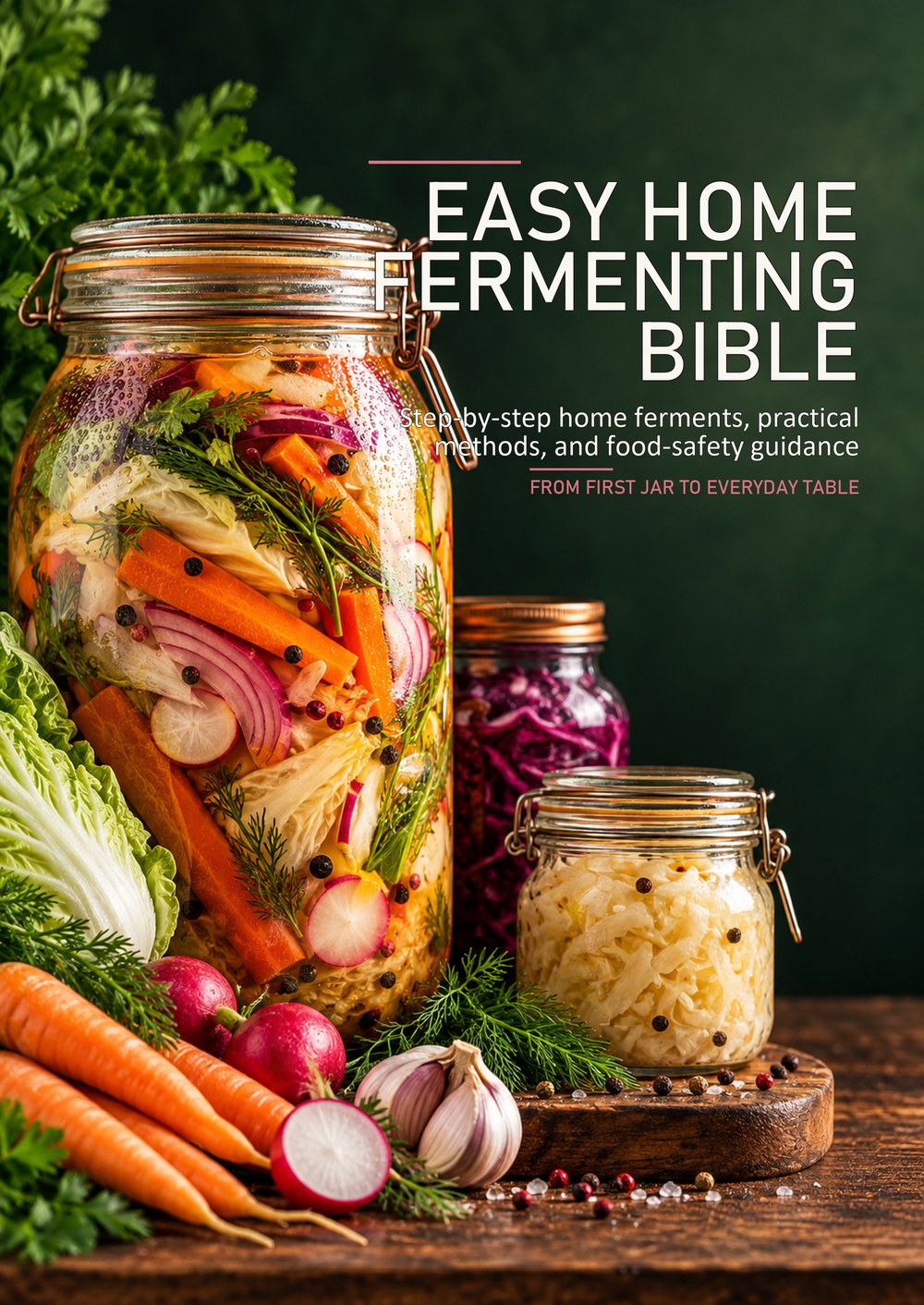 EASY HOME FERMENTING BIBLE Step-by-step home ferments, practical methods, and food-safety guidance FROM FIRST JAR TO EVERYDAY TABLE cover