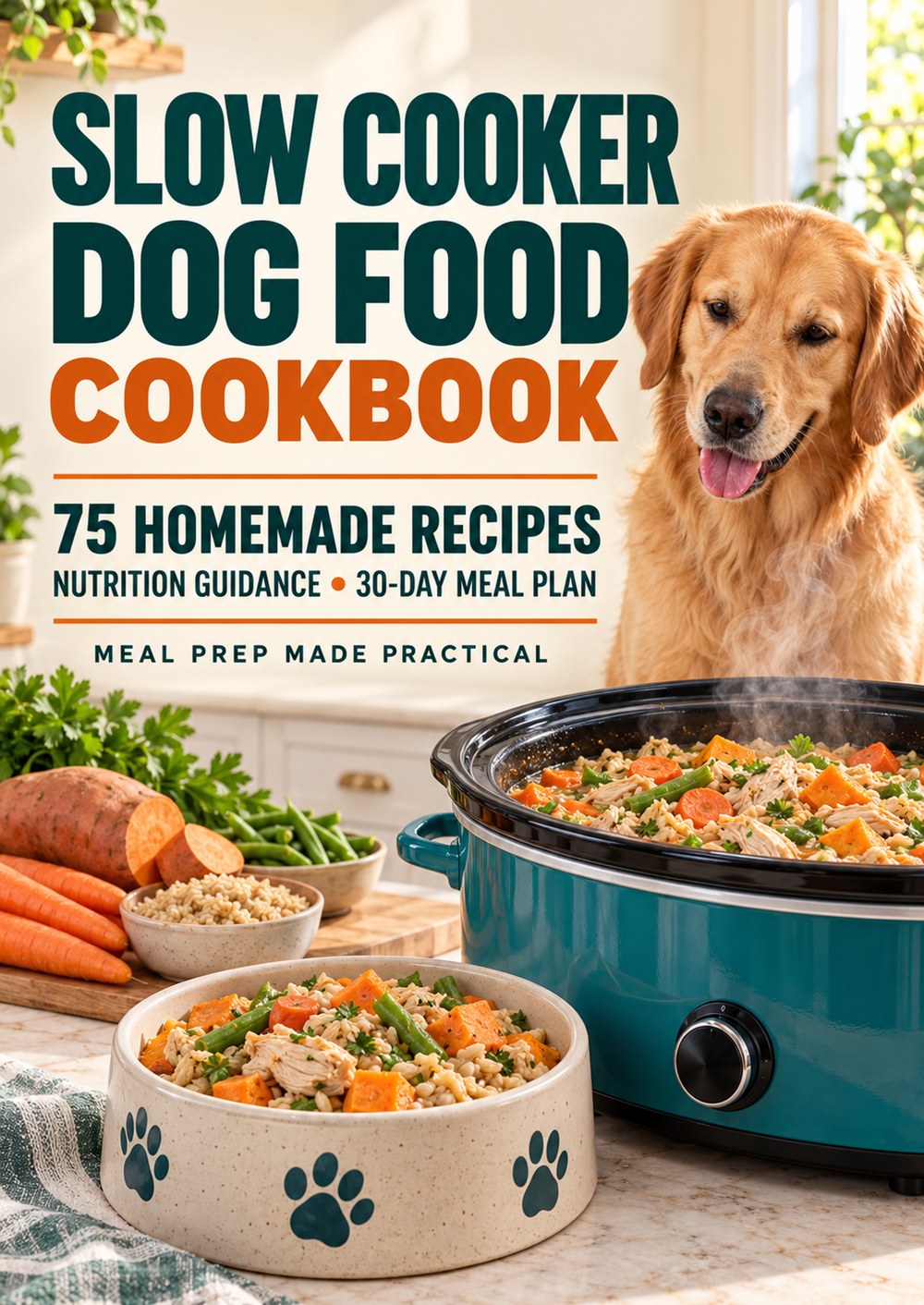 Slow Cooker Dog Food Cookbook 75 Homemade Recipes Nutrition Guidance • 30-Day Meal Plan Meal Prep Made Practical cover