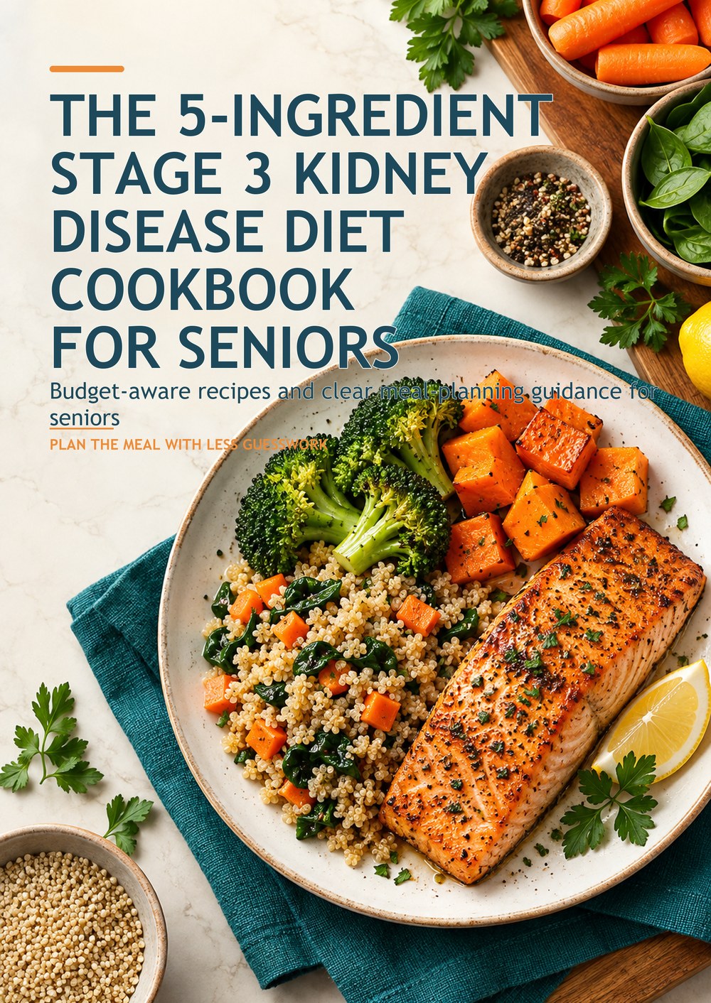 THE 5-INGREDIENT STAGE 3 KIDNEY DISEASE DIET COOKBOOK FOR SENIORS Budget-aware recipes and clear meal-planning guidance for seniors PLAN THE MEAL WITH LESS GUESSWORK cover
