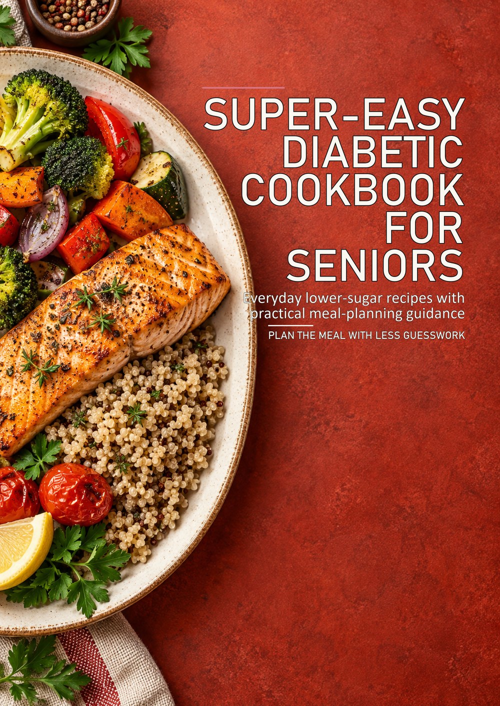SUPER-EASY DIABETIC COOKBOOK FOR SENIORS Everyday lower-sugar recipes with practical meal-planning guidance PLAN THE MEAL WITH LESS GUESSWORK cover