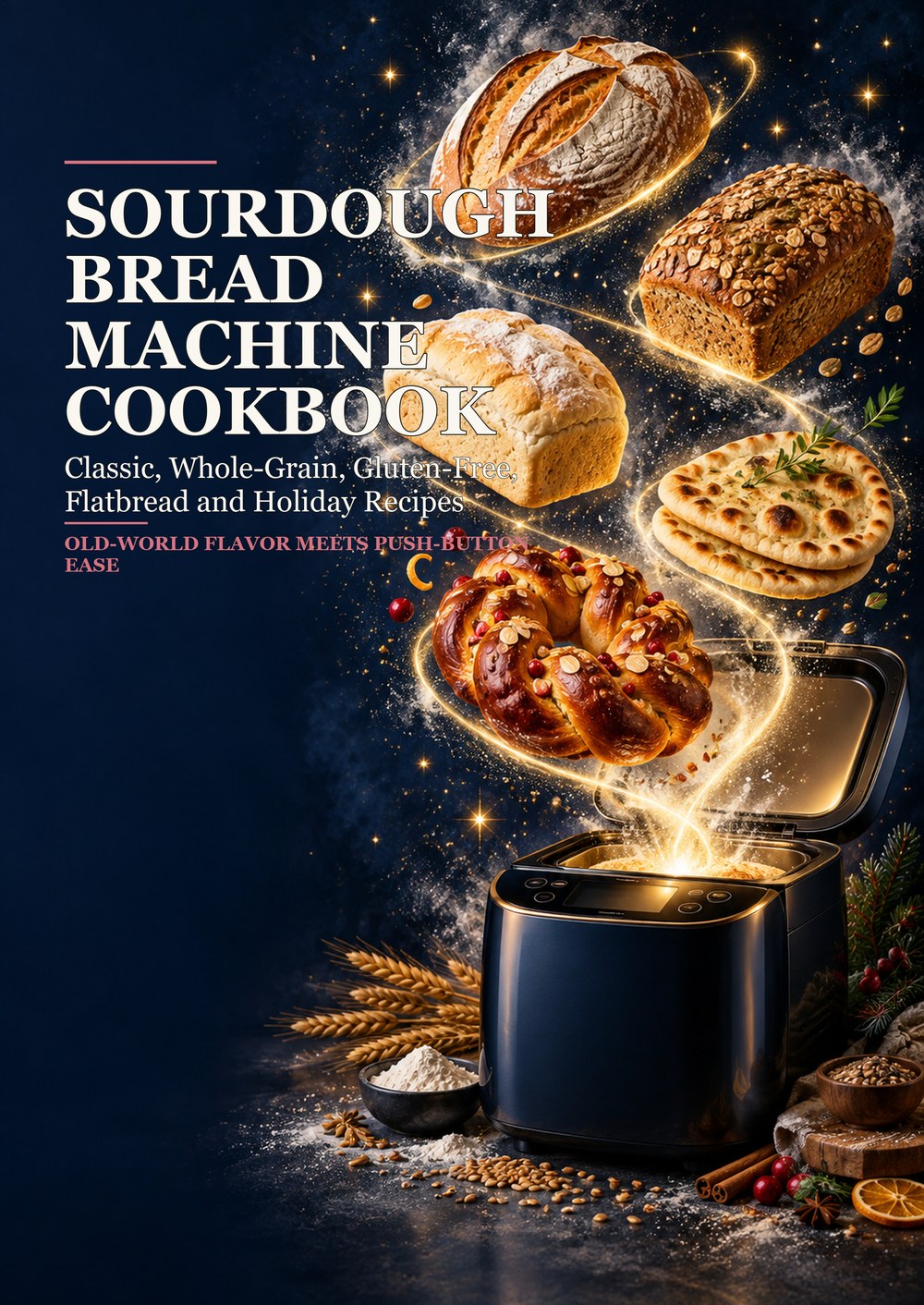 SOURDOUGH BREAD MACHINE COOKBOOK Classic, Whole-Grain, Gluten-Free, Flatbread and Holiday Recipes OLD-WORLD FLAVOR MEETS PUSH-BUTTON EASE cover
