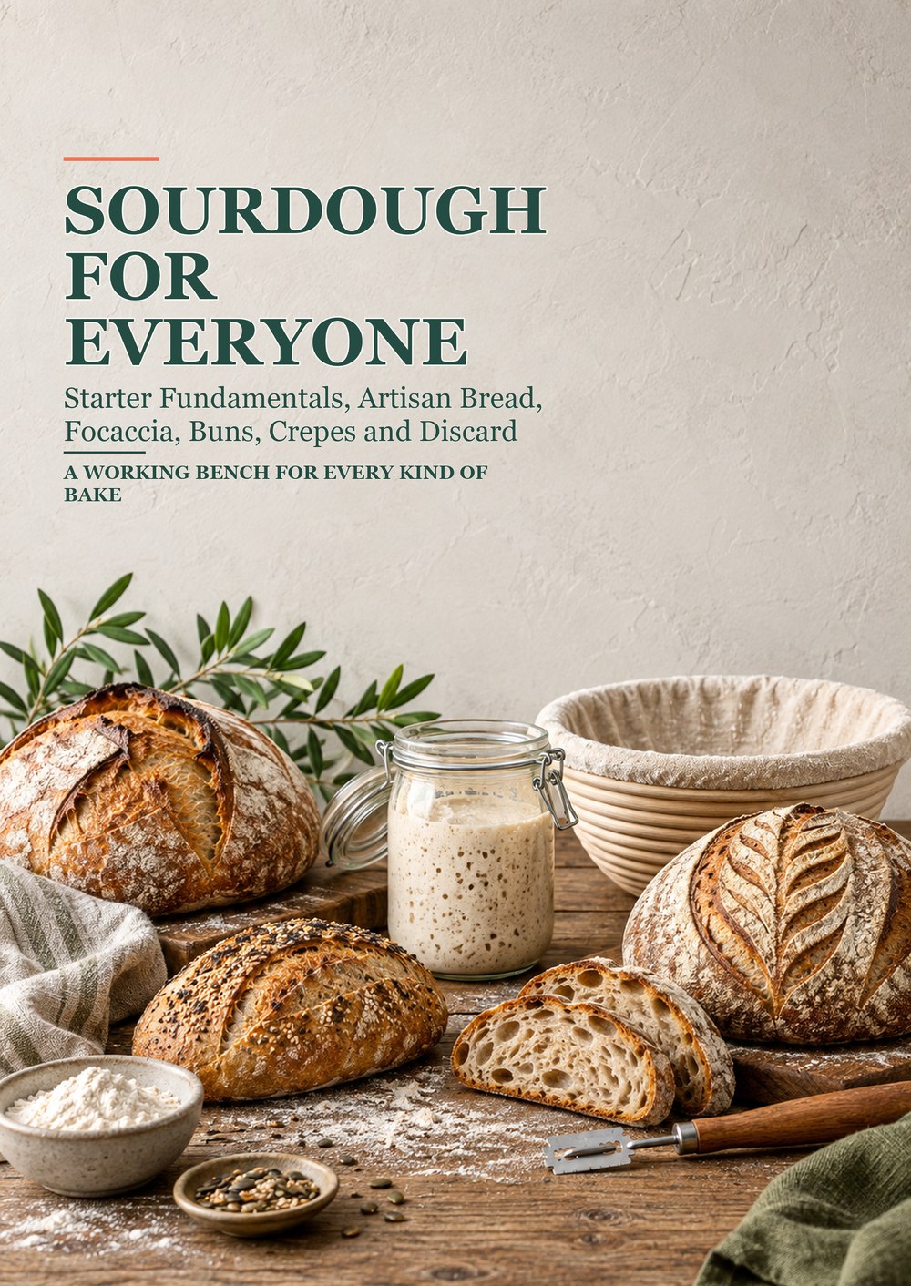 SOURDOUGH FOR EVERYONE Starter Fundamentals, Artisan Bread, Focaccia, Buns, Crepes and Discard A WORKING BENCH FOR EVERY KIND OF BAKE cover